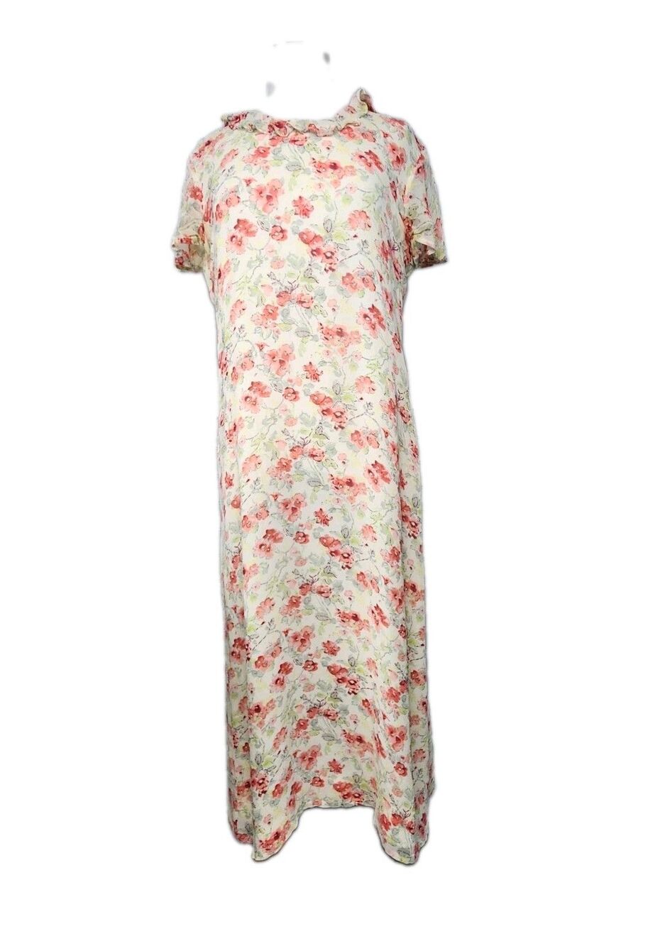 Lauren Ashley Vintage 100% Silk Maxi Dress Womens 14 Pink Floral Ruffle Cottage